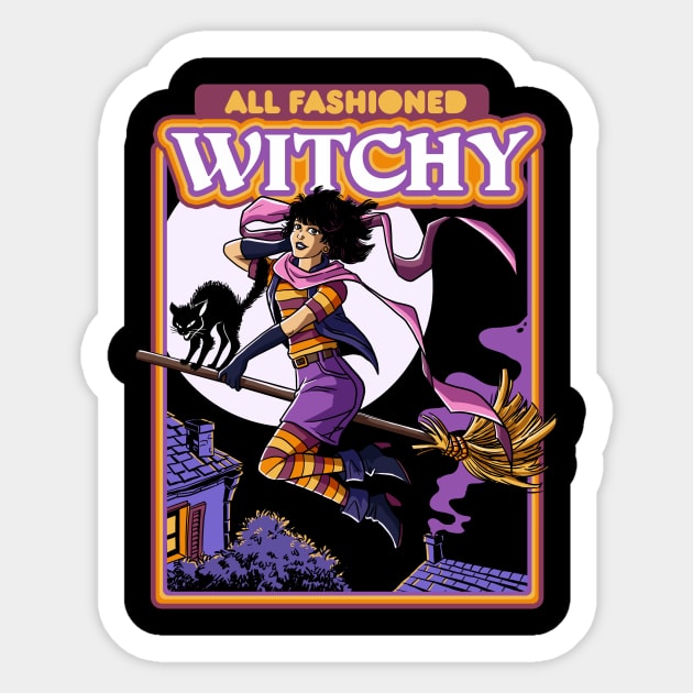 All Fashioned Witchy girl and Black cat Witchcraft Vintage Sticker by Juandamurai